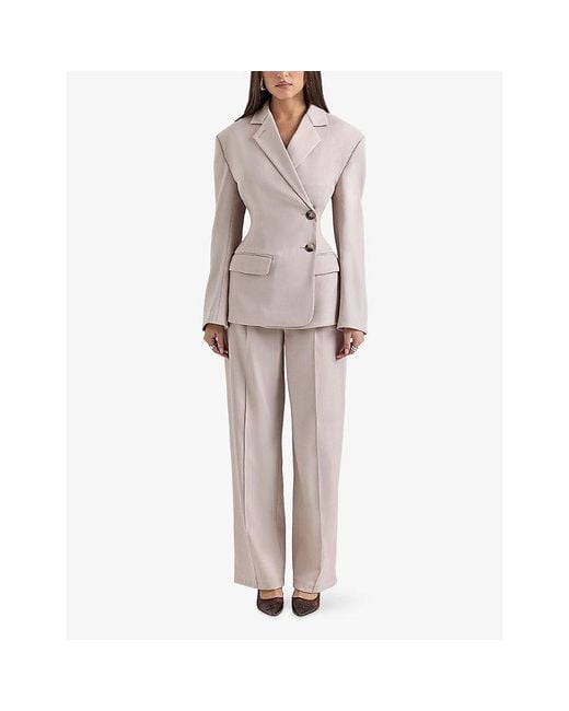 House Of Cb Natural Hayden Wide-Leg Mid-Rise Stretch-Woven Trousers