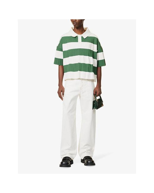 Jacquemus Green Le Polo Bimini Stripe-pattern Stretch-knit Polo Shirt for men