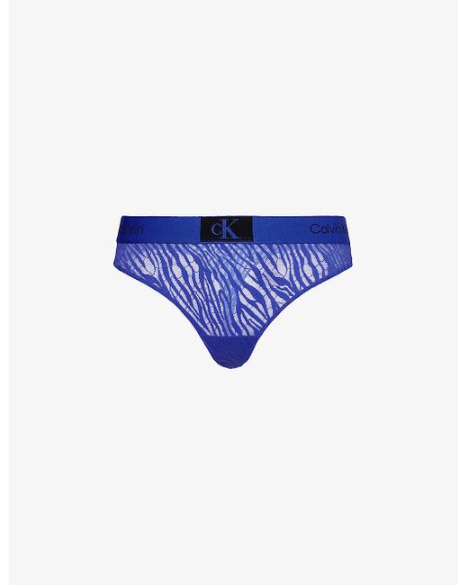 Calvin Klein Blue 1996 Recycled Polyamide-blend Lace Thong