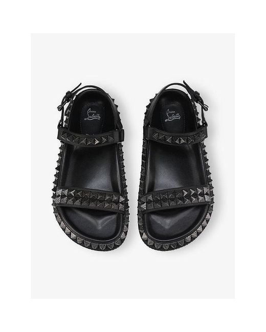 Christian Louboutin Black Pyrabizz Waxed-Leather Flat Sandals