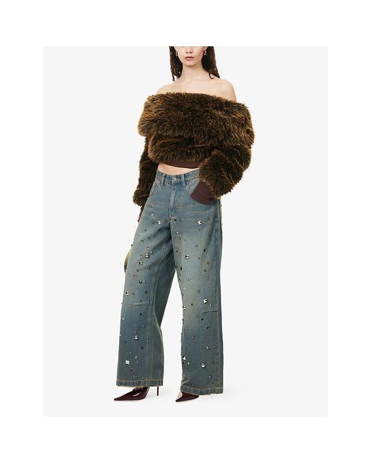 Jaded London Blue Studded Colossus Relaxed Wide-Leg Denim Jeans