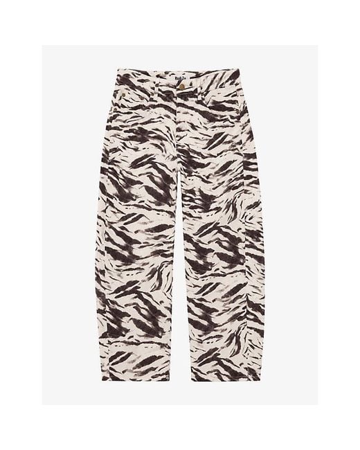 Ro&zo Multicolor Zebra-Print Barrel-Leg Denim Jeans