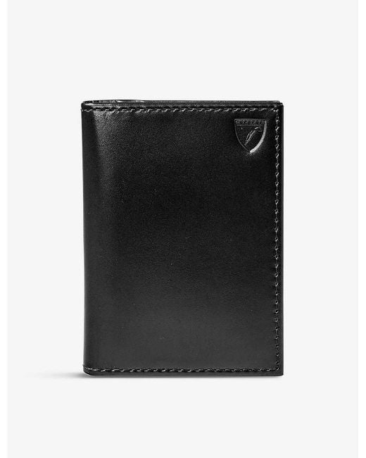 Aspinal Black Double Fold Smooth-leather Credit Card Holder for men