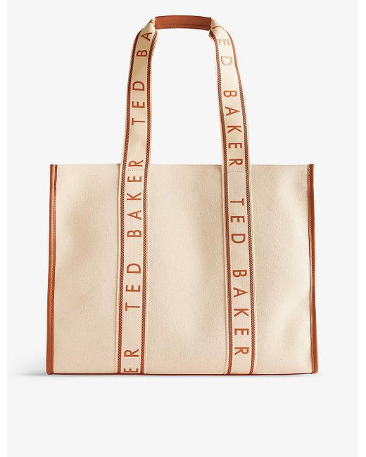 Ted Baker Natural Georjey Branded-strap Cotton-canvas Tote Bag