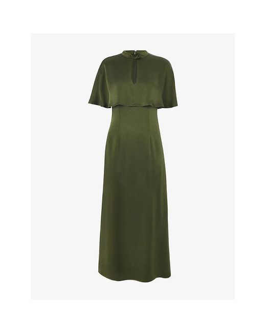 Whistles Green Cape-Overlay Satin Midi Dress