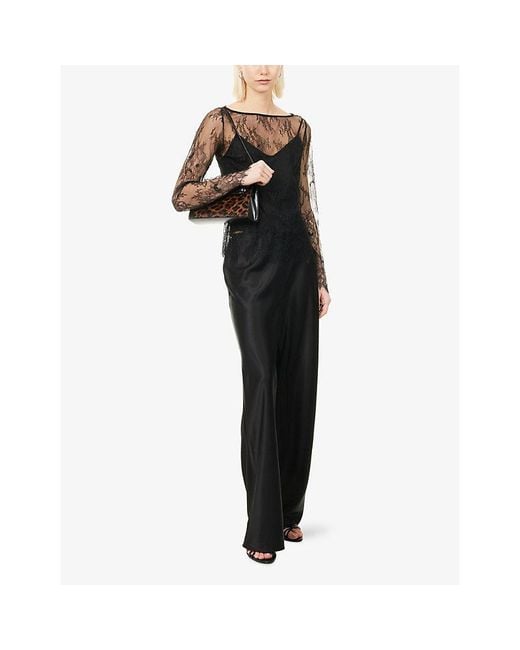 Reformation Black Marlow Sheer Lace Cropped Top