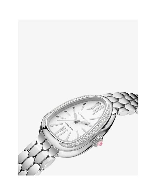 BVLGARI White Serpenti Seduttori Diamond And Stainless- Automatic Watch 34Mm