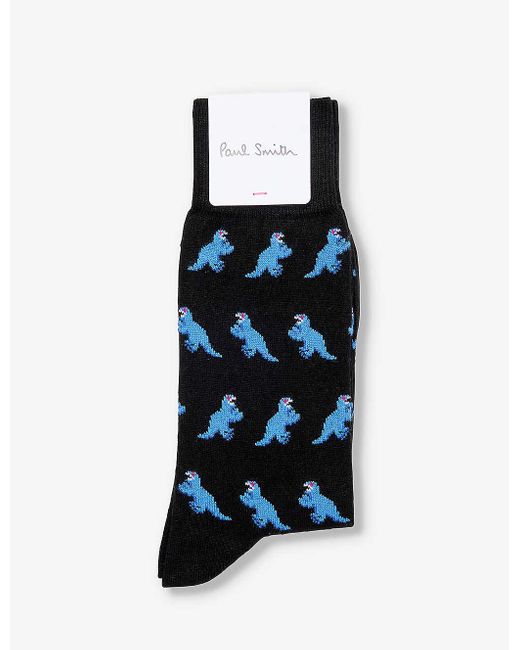 Paul Smith Blue Dinosaur-pattern Cotton-blend Socks for men