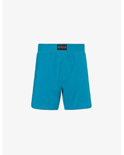 Calvin Klein Blue Brand-tab Elasticated-waist Stretch-cotton Pyjama Shorts for men