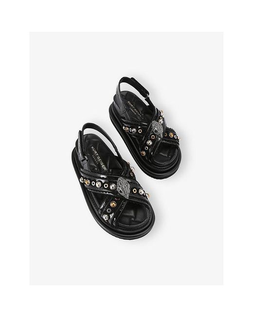 Kurt Geiger Black Orson Cross Scallop Patent-Leather Sandals