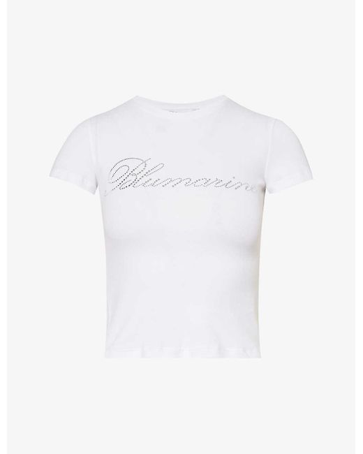 Blumarine White Crystal-embellished Cotton-jersey T-shirt