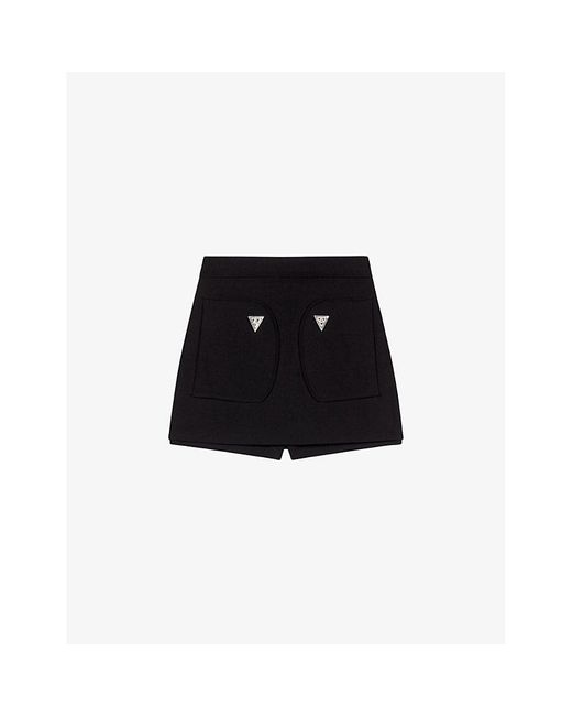 Maje Black Triangle Hardware-embellished Stretch-woven Mini Shorts