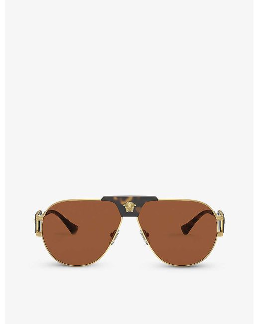 Versace Brown Ve2252 Aviator-frame Steel Sunglasses