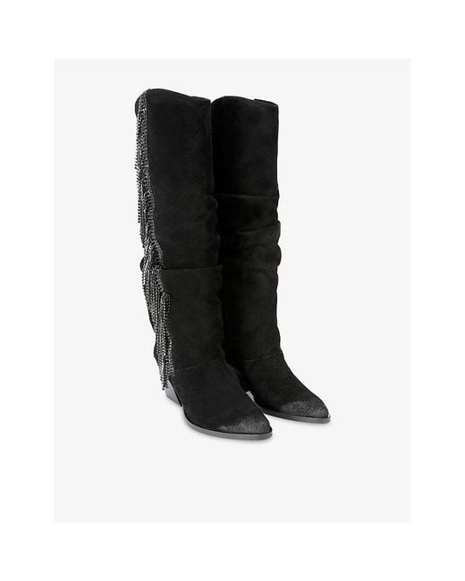 KG by Kurt Geiger Black Tempt Suede Heeled Knee-High Boots