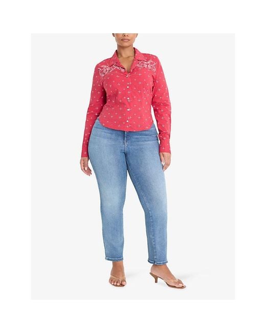 GOOD AMERICAN Blue Dolly's Joleans Straight-Leg Mid-Rise Stretch-Denim Jeans