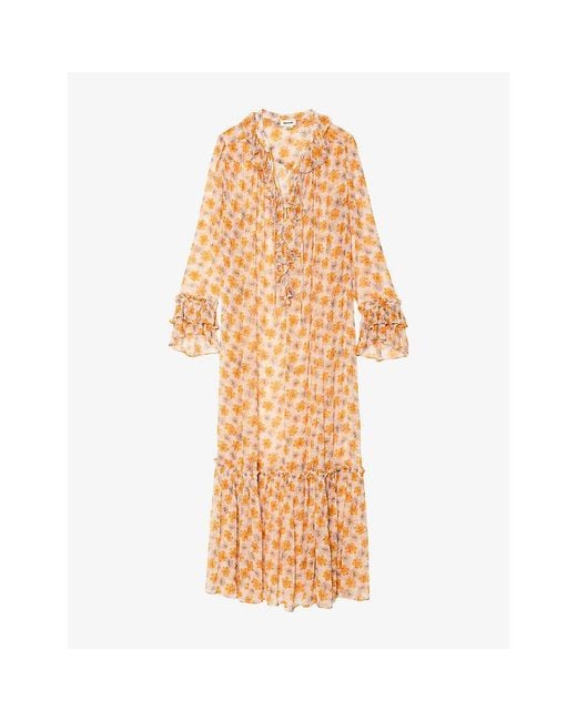 Zadig & Voltaire Metallic Ralicel Floral-Print Woven Maxi Dress