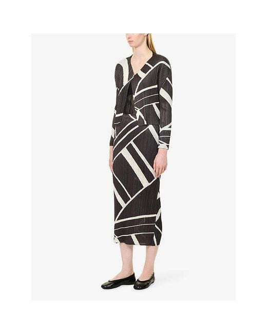 Pleats Please Issey Miyake Black Fold Line Pleated Knitted Cardigan