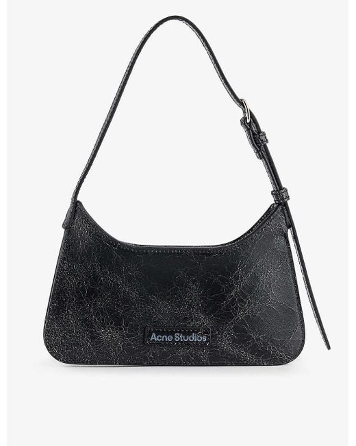 Acne Black Platt Micro Crackle Leather Shoulder Bag