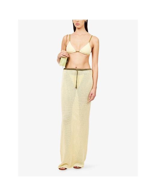HYPHEN Natural Crochet-Knit Cotton-Blend Maxi Skirt