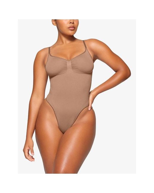Skims White Seamless Sculpt Fitted Stretch-Woven Body