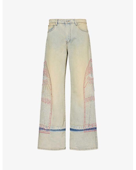 Who Decides War Natural Motif-embroidered Brand-patch Regular-fit Jeans for men