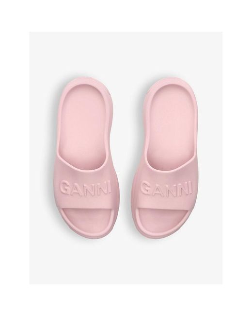 Ganni Pink Logo-debossed Lightweight Rubber Sliders