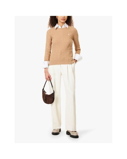 Polo Ralph Lauren Natural Logo-Embroidered Cable-Knit Wool And Cashmere Jumper