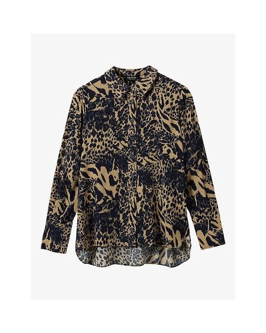 Whistles Black Patchwork Leopard-Print Woven Shirt