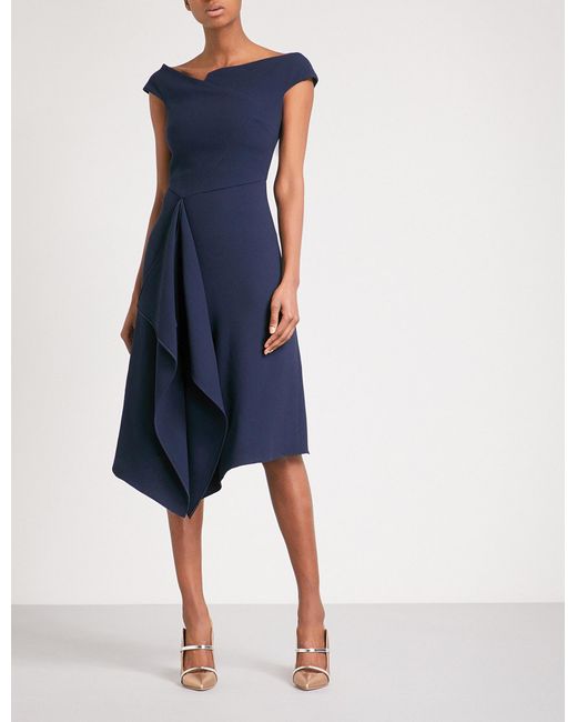 Roland Mouret Blue Barwick Fit-and-flare Wool-crepe Dress