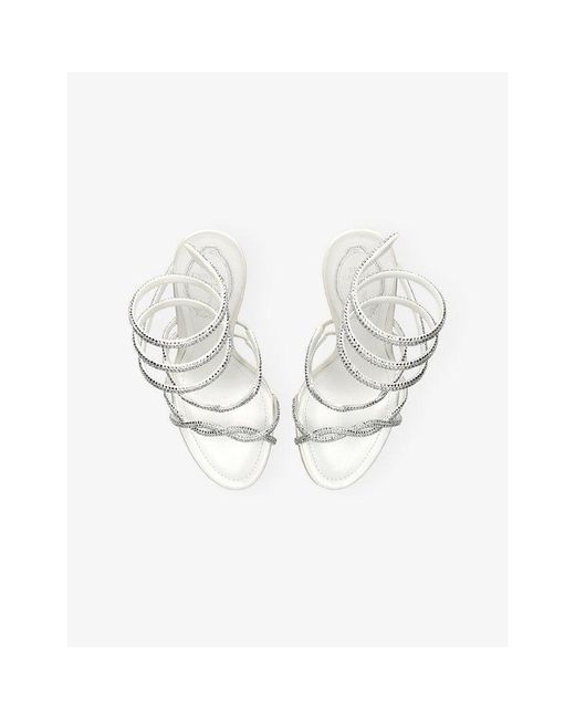 Rene Caovilla White Cleo Twist 105 Crystal-Embellished Leather Heeled Sandals