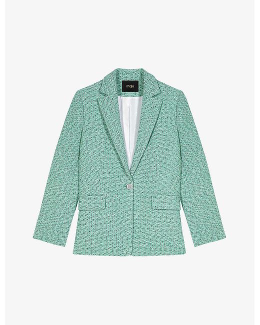 Maje Green Notch-lapel Single-breasted Tweed Jacket