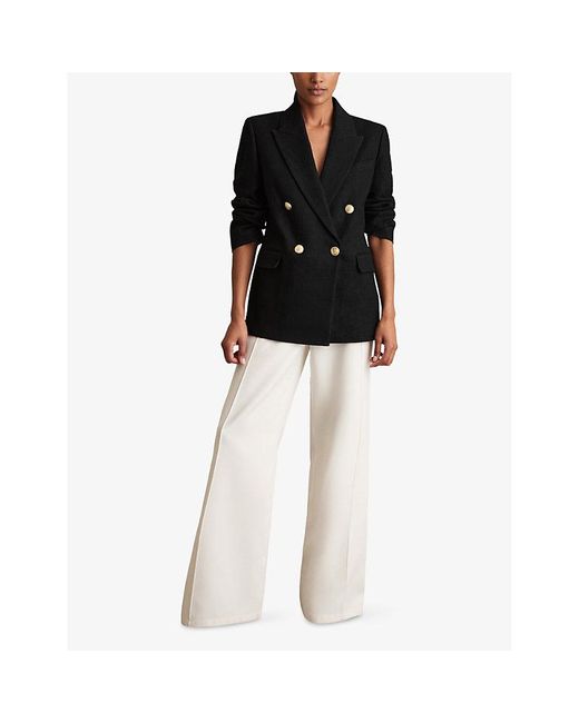 Reiss Black Eden Relaxed-Fit Double-Breasted Linen-Blend Blazer