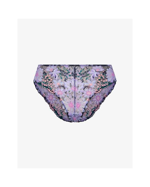 Savage x Fenty Purple Fleur Fantasy Lace Cheeky Stretch-Lace Briefs