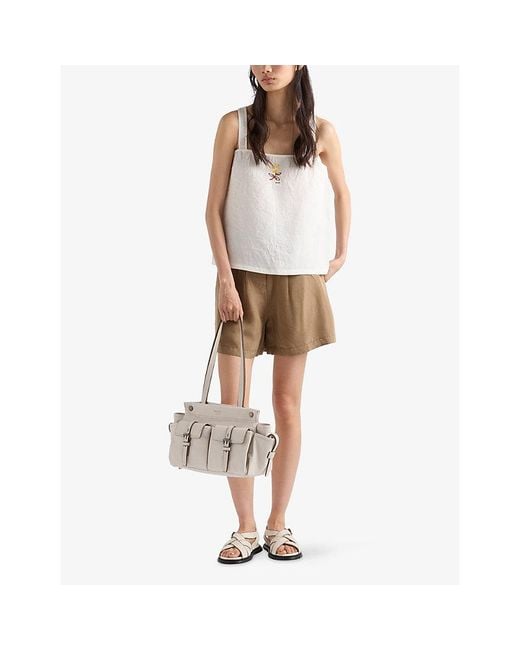 Prada White Embroidered Linen Top