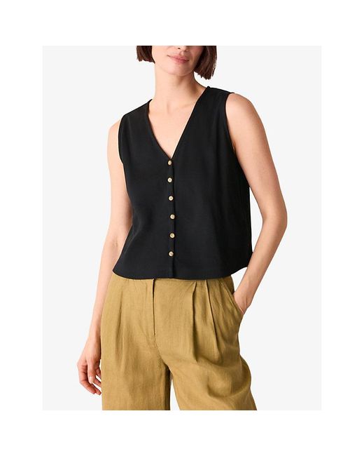 Whistles Black V-Neck Ribbed-Knit Stretch-Cotton Tank Top