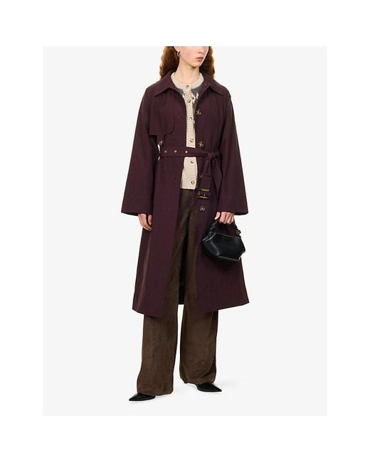 Barbour Purple Antonella Long-Line Cotton-Blend Trench Coat