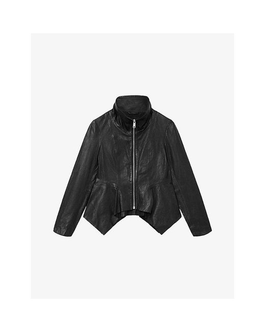 AllSaints Black Grace Draped Leather Jacket