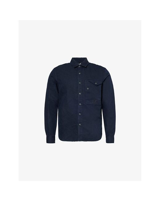 C P Company Blue Regular-Fit Long-Sleeve Cotton And Linen-Blend Shirt for men