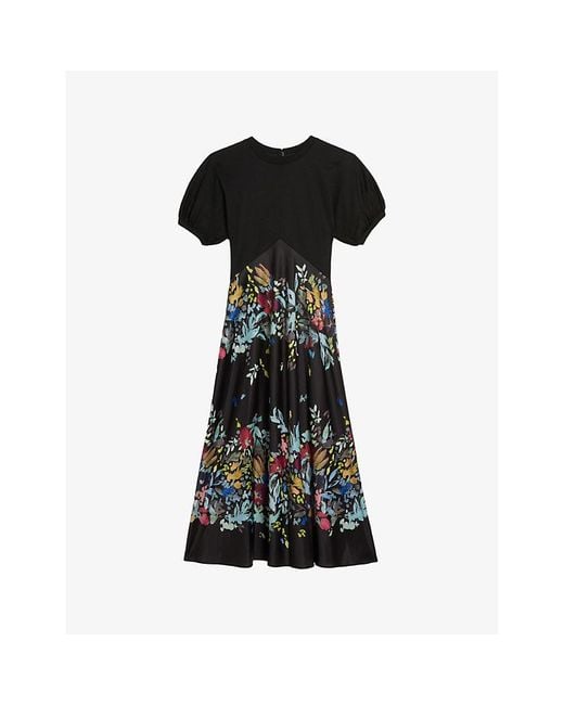 Ted Baker Black Maulina Floral-print Stretch-woven Midi Dress
