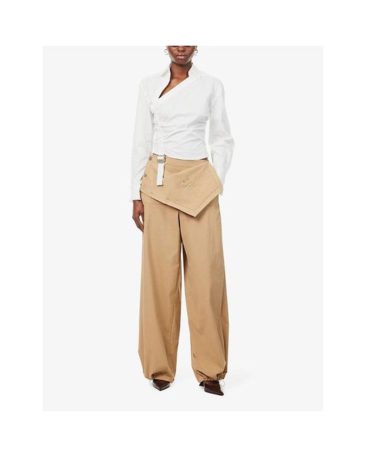 Dion Lee Natural Parachute Drawstring-hem Wide-leg Mid-rise Cotton-blend Trousers