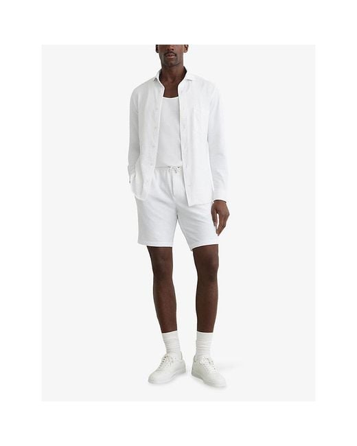 Reiss White Solarko Cutaway-Collar Stretch-Woven Seersucker Shirt for men