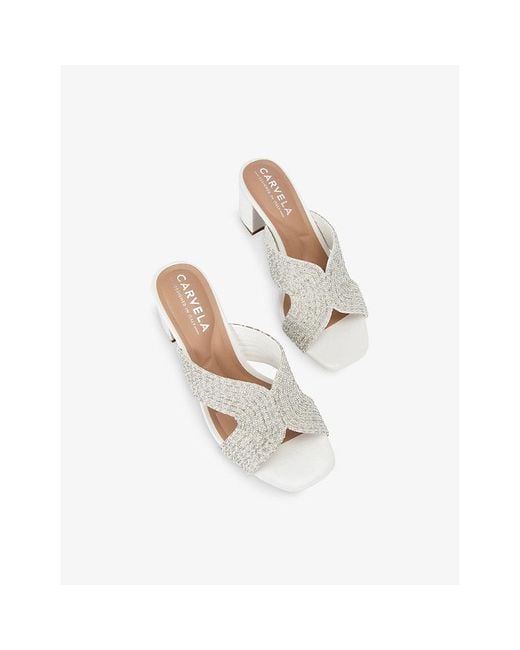 Carvela Kurt Geiger White Paparazzi Crystal And Pearl Embellished Woven Heeled Sandals