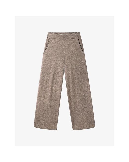 The White Company Gray Stitch-Detail Wide-Leg Cotton-Blend Jogging Bottoms