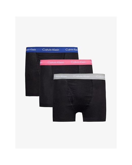 Calvin Klein Blue Branded-waistband Pack Of Three Stretch-cotton Trunks for men