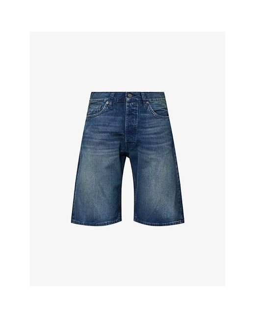 Nudie Jeans Blue Zeb Mid-Rise Denim Shorts for men