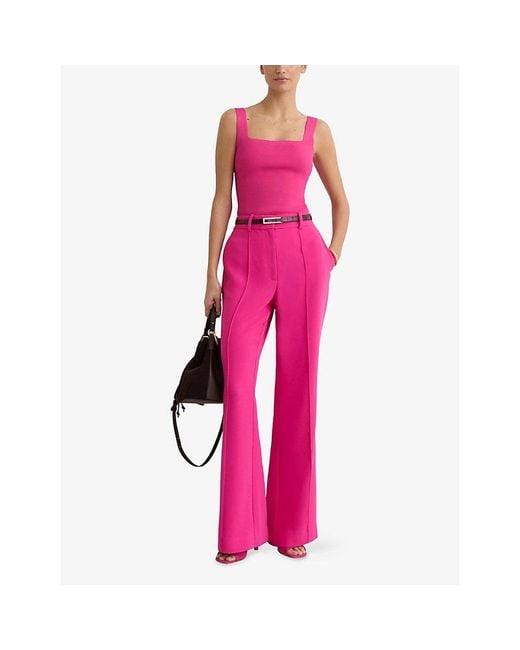 Reiss Pink Fion Square-Neck Stretch-Woven Vest