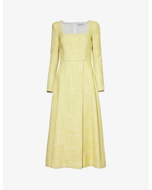 Emilia Wickstead Yellow Fara Tweed-texture Cotton-blend Maxi Dress