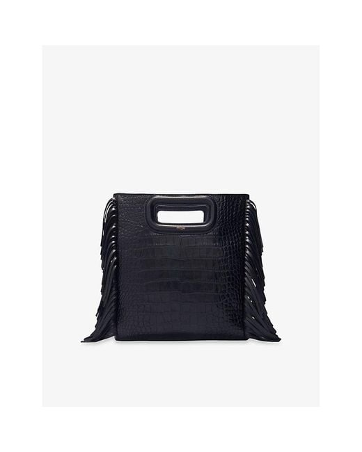 Maje Blue Fringed Mock-Croc Leather Cross-Body Bag