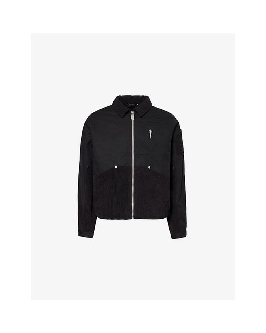 Trapstar Black Irongate Coach Cord-Panel Cotton-Twill Jacket for men