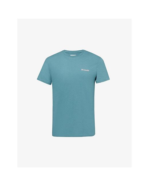 Columbia Blue Brand-print Crewneck Cotton-jersey T-shirt for men